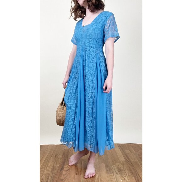 Vintage Handmade Lace Pleated Midi Maxi Dress Princess Royal Formal Fancy Event - Picture 3 of 7